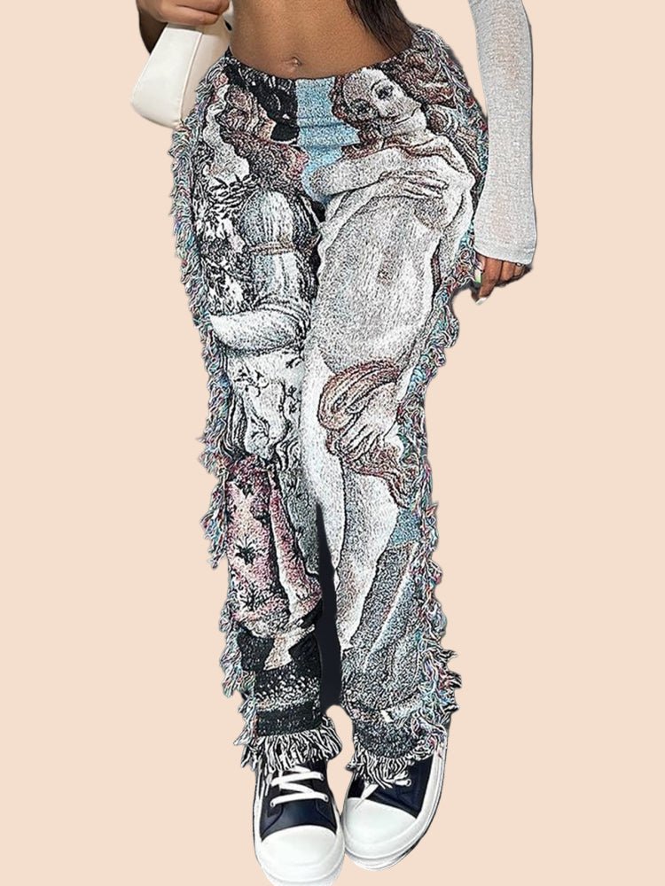 Art Vibe Tassel Print Pants - TayDiane