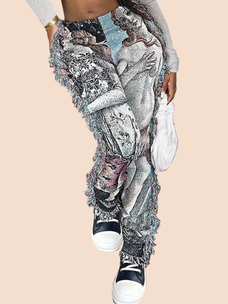 Art Vibe Tassel Print Pants - TayDiane