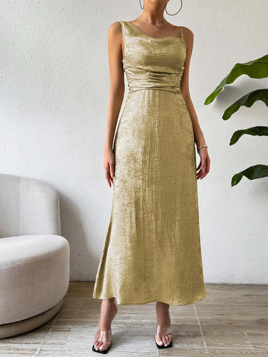 Asymmetric Neck Sleeveless Midi Dress - TayDiane