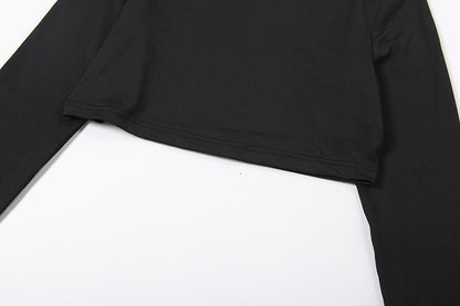 Asymmetrical Cropped Long Sleeve Two - Piece Pants Set - TayDiane