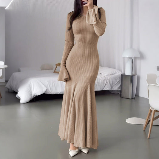 Autumn Elegant Slim - Fit Sweater Dress with Long Bell Sleeves - TayDiane