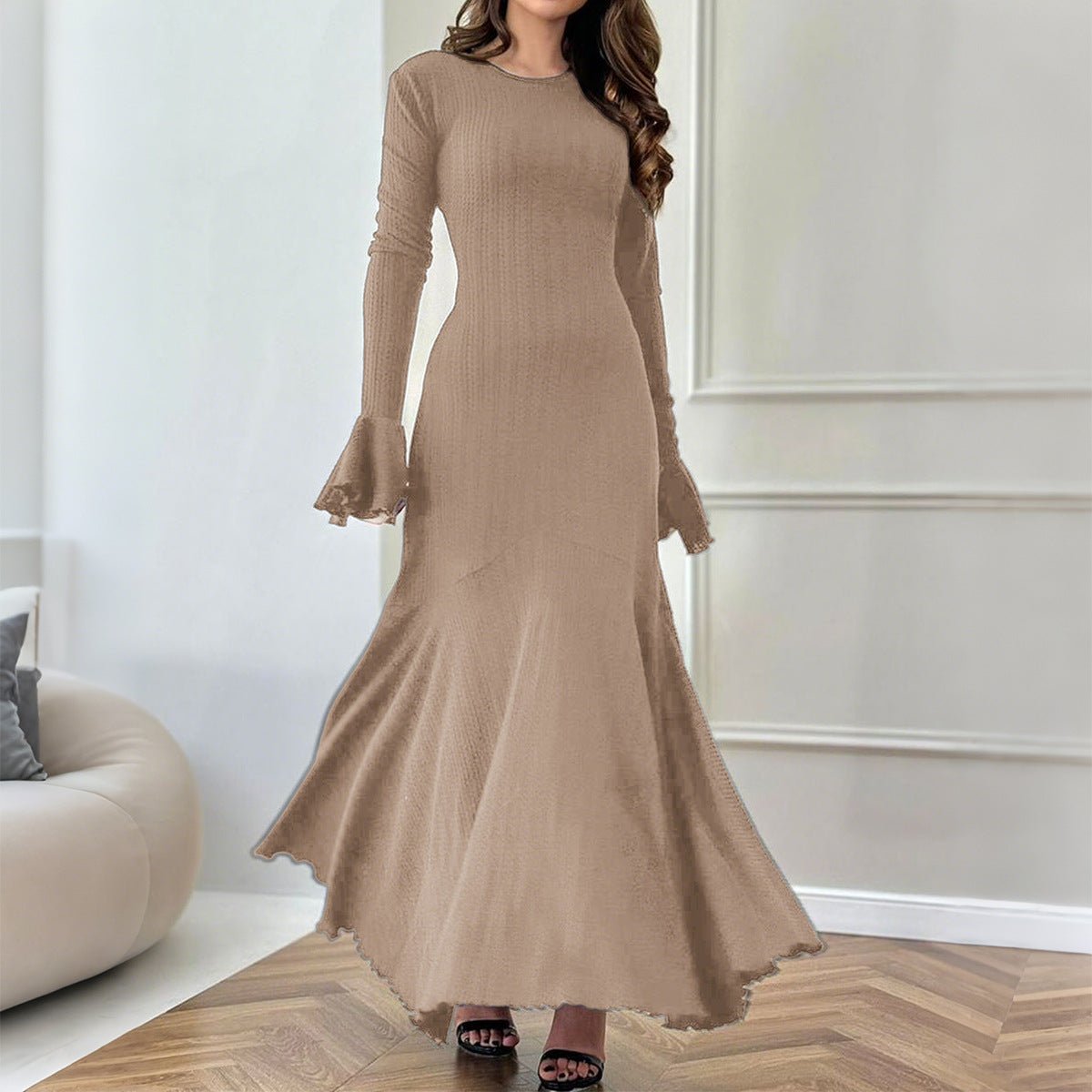 Autumn Elegant Slim - Fit Sweater Dress with Long Bell Sleeves - TayDiane