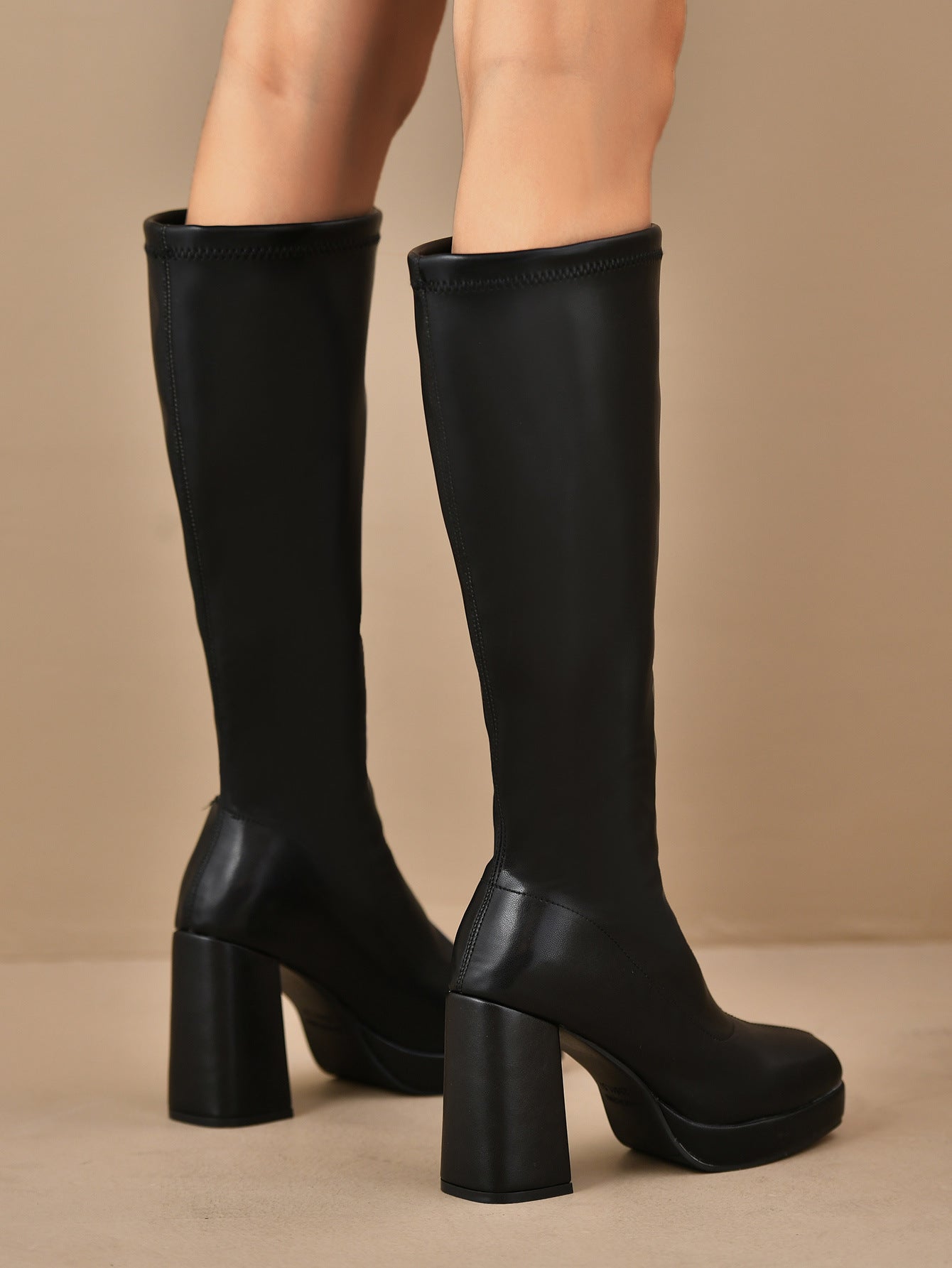 Autumn Leather Knee - High Chunky Heel Boots - TayDiane