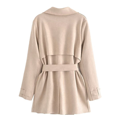 Autumn Suede Texture Trench Coat - TayDiane