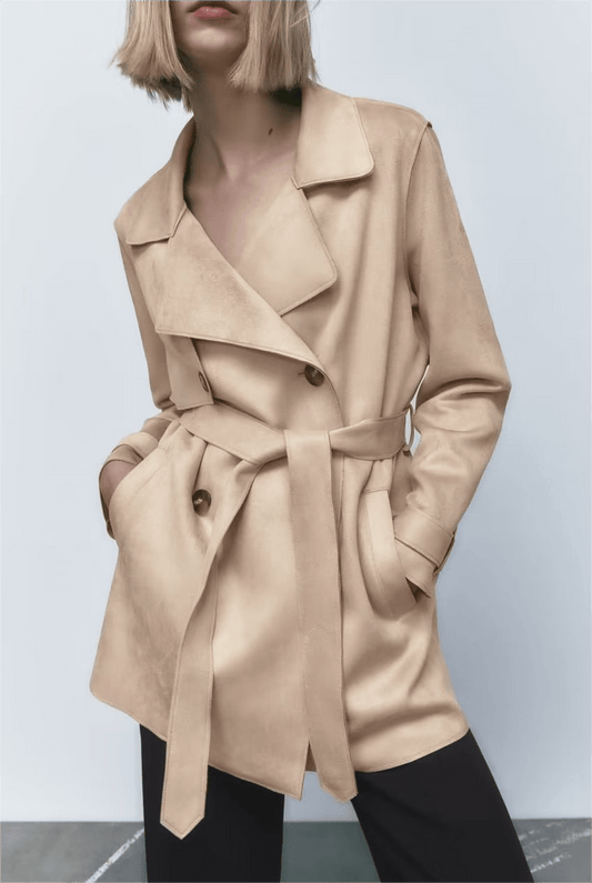 Autumn Suede Texture Trench Coat - TayDiane