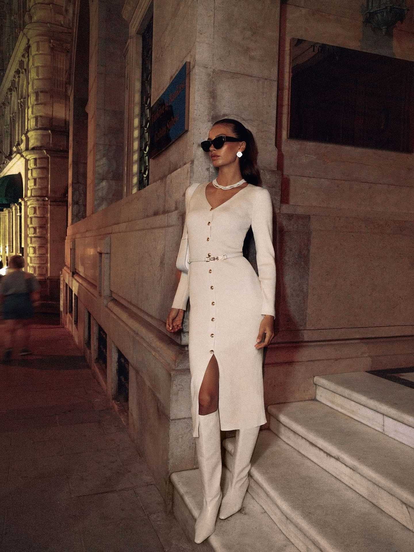 Autumn Winter Long Sleeve Knitted Dress Button Split Russia Hip Wrapped Sweater Cardigan Dress No Belt - TayDiane