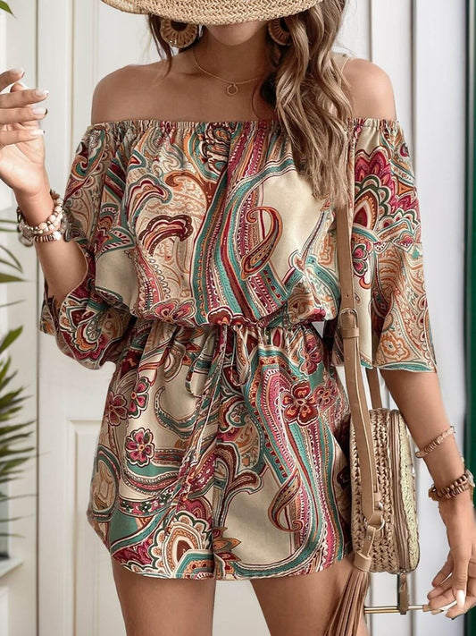 Off Shoulder Bell Sleeve Romper