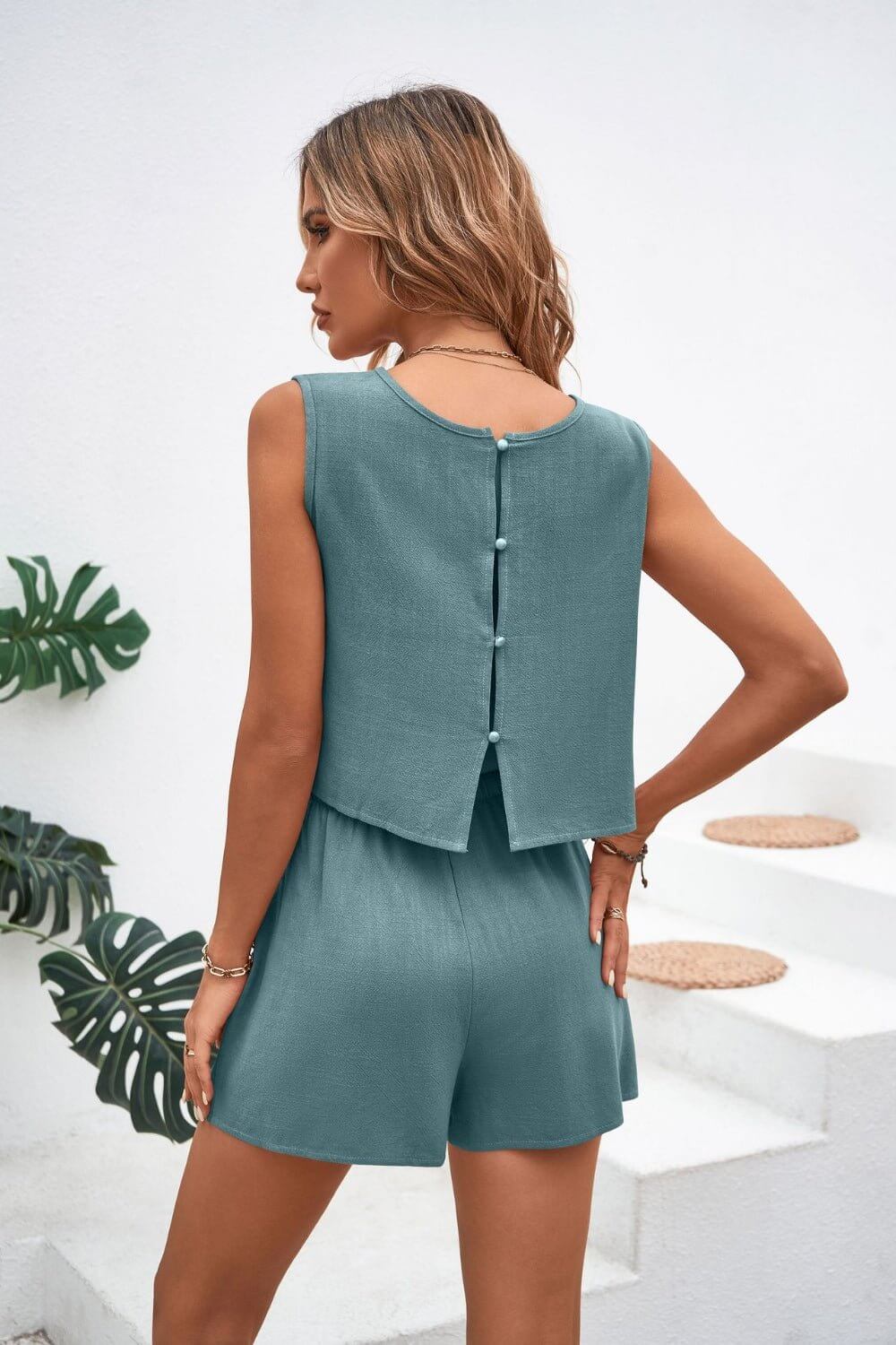 Button Back Detail Shorts Set