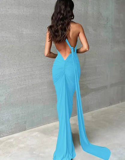 Backless Pleated Slim Fit Sleeveless Dress - TayDiane