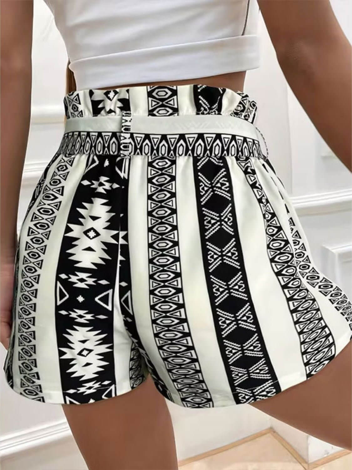 Tied Geometric Shorts