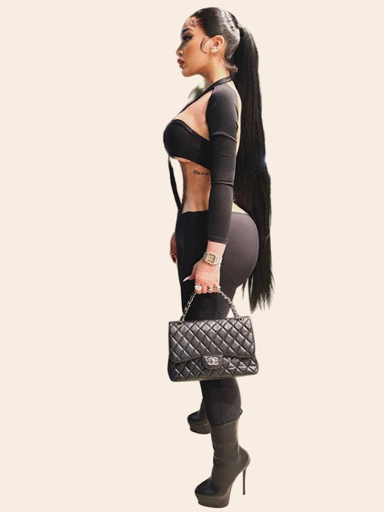 Black Cut - Out Long Sleeve Jumpsuit - TayDiane