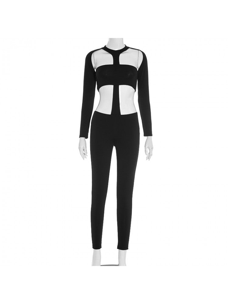 Black Cut - Out Long Sleeve Jumpsuit - TayDiane