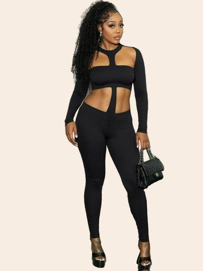 Black Cut - Out Long Sleeve Jumpsuit - TayDiane