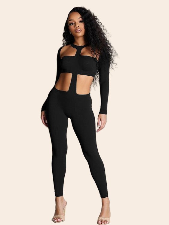 Black Cut - Out Long Sleeve Jumpsuit - TayDiane