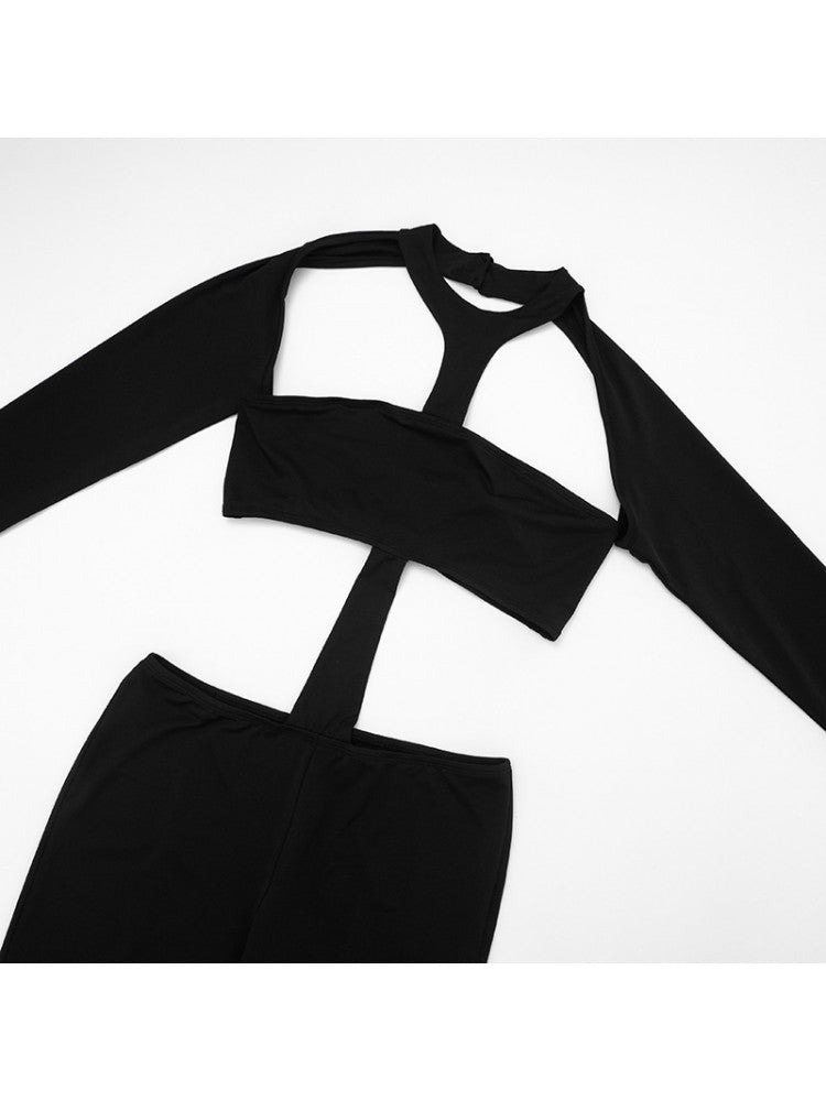 Black Cut - Out Long Sleeve Jumpsuit - TayDiane