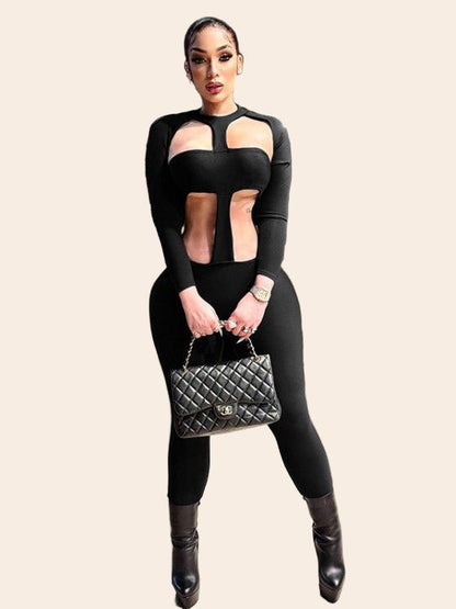 Black Cut - Out Long Sleeve Jumpsuit - TayDiane
