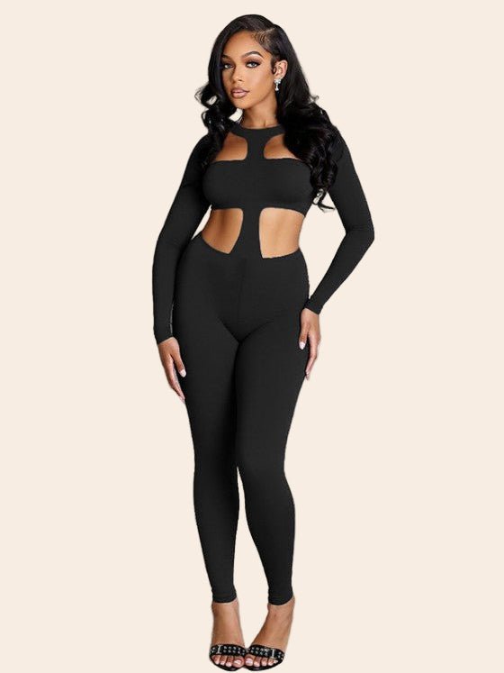 Black Cut - Out Long Sleeve Jumpsuit - TayDiane