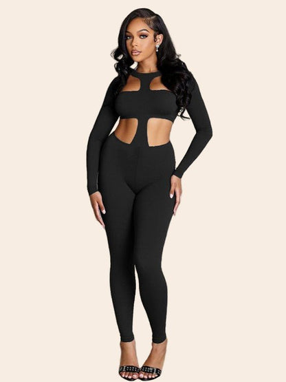 Black Cut - Out Long Sleeve Jumpsuit - TayDiane