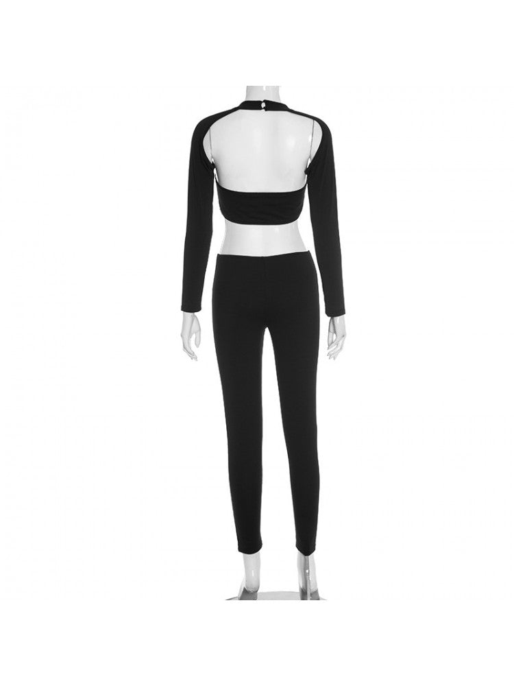 Black Cut - Out Long Sleeve Jumpsuit - TayDiane