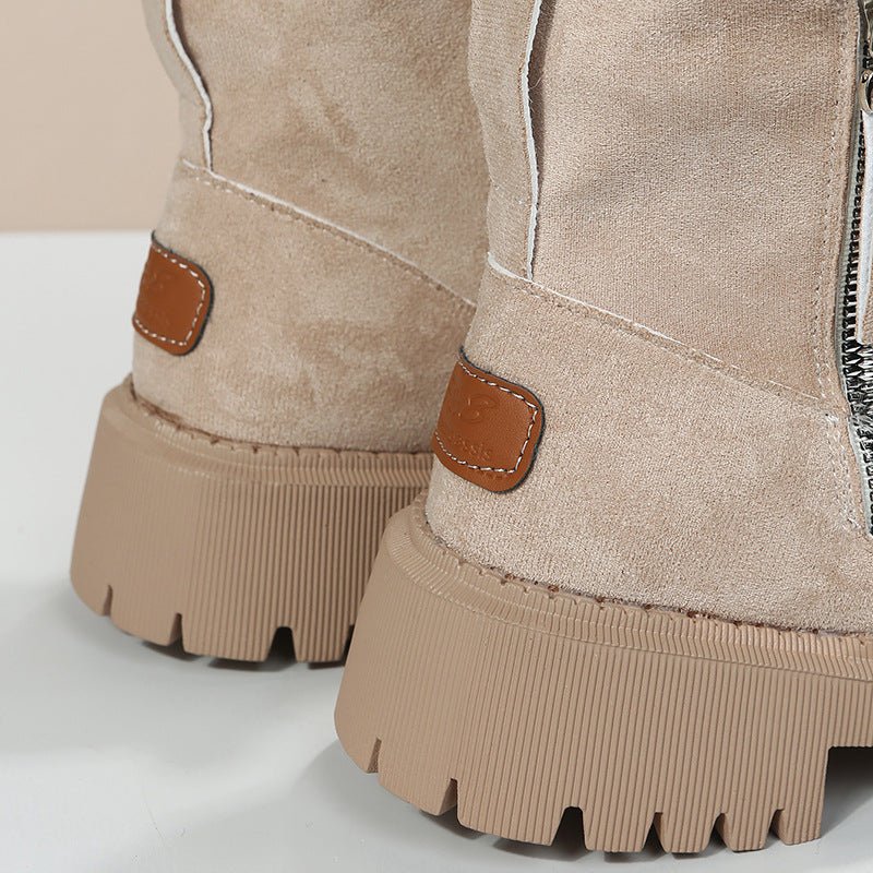 Black & Khaki Faux Suede Fur - Lined Ankle Boots - TayDiane