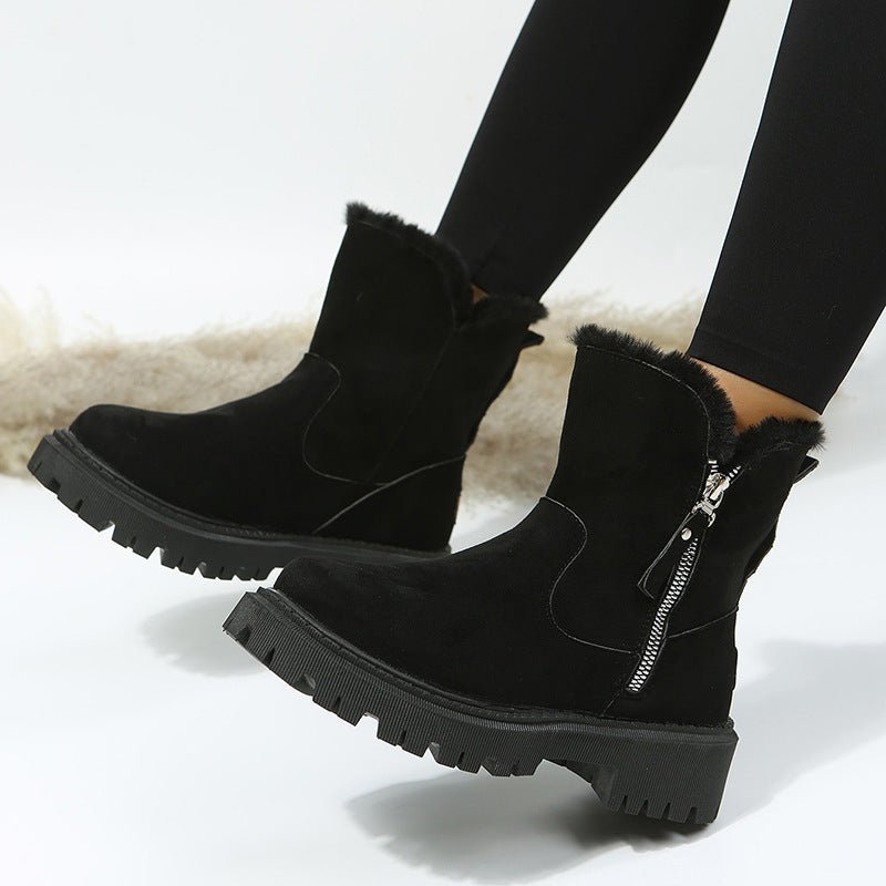 Black & Khaki Faux Suede Fur - Lined Ankle Boots - TayDiane