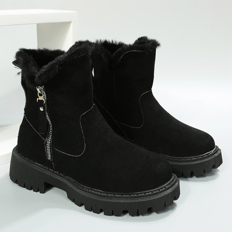 Black & Khaki Faux Suede Fur - Lined Ankle Boots - TayDiane