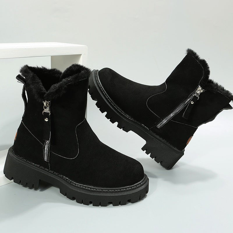 Black & Khaki Faux Suede Fur - Lined Ankle Boots - TayDiane
