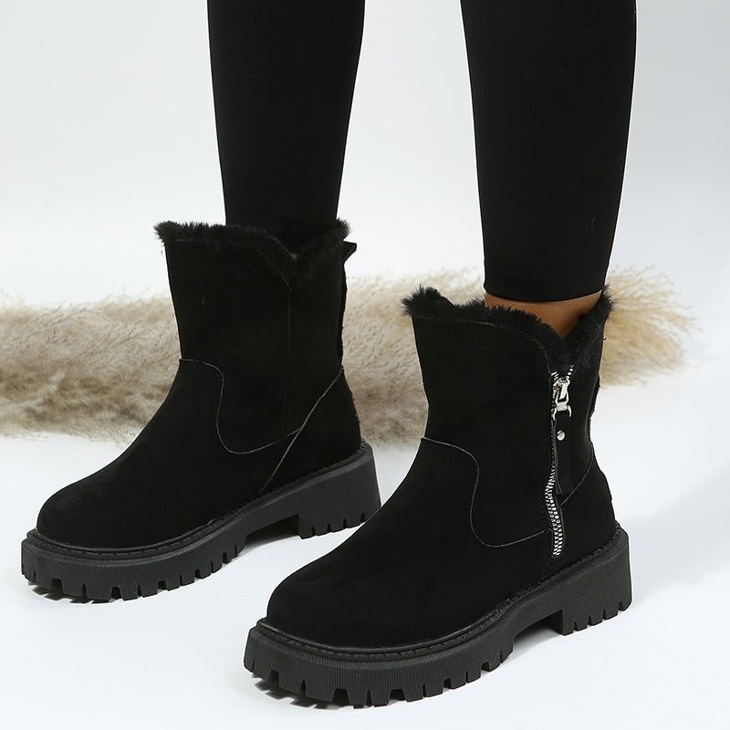 Black & Khaki Faux Suede Fur - Lined Ankle Boots - TayDiane