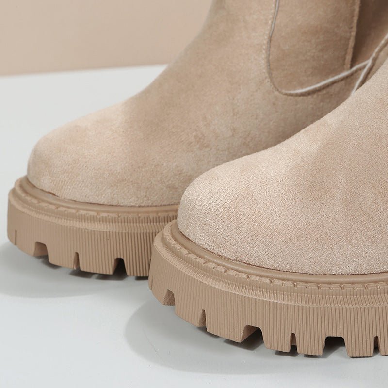 Black & Khaki Faux Suede Fur - Lined Ankle Boots - TayDiane