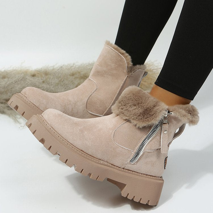 Black & Khaki Faux Suede Fur - Lined Ankle Boots - TayDiane