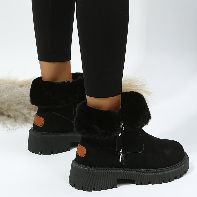 Black & Khaki Faux Suede Fur - Lined Ankle Boots - TayDiane