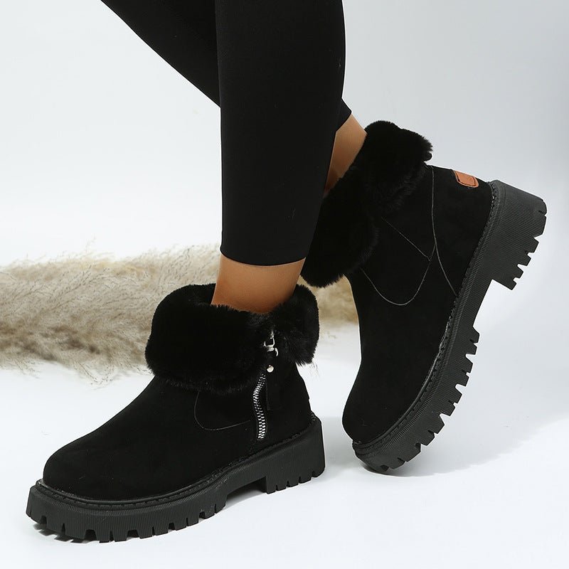 Black & Khaki Faux Suede Fur - Lined Ankle Boots - TayDiane