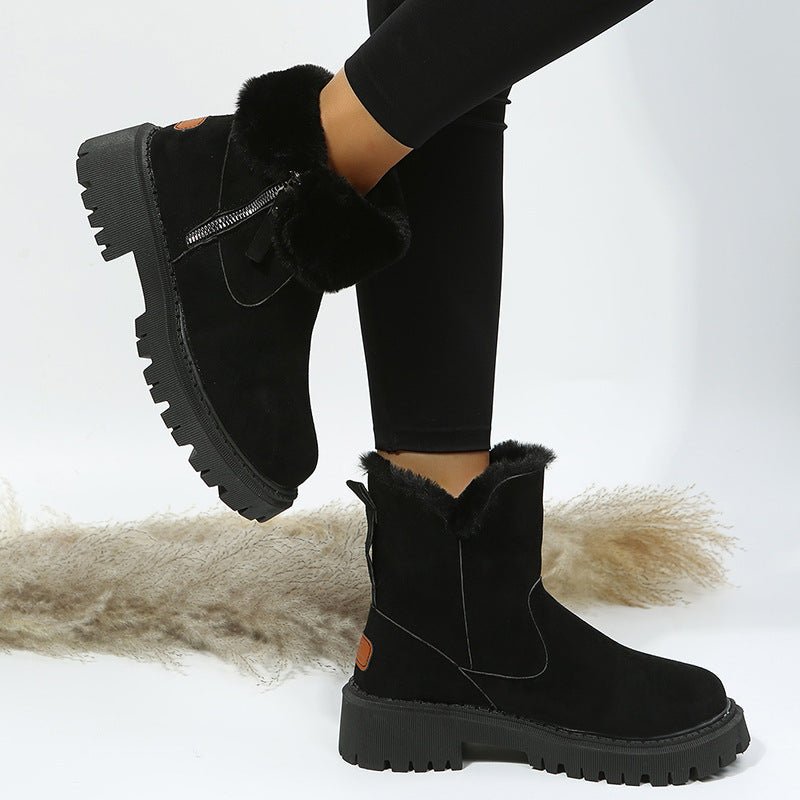 Black & Khaki Faux Suede Fur - Lined Ankle Boots - TayDiane