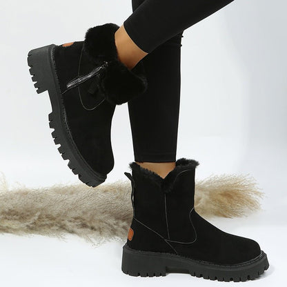 Black & Khaki Faux Suede Fur - Lined Ankle Boots - TayDiane