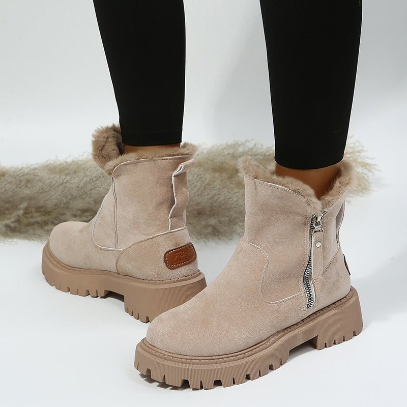 Black & Khaki Faux Suede Fur - Lined Ankle Boots - TayDiane