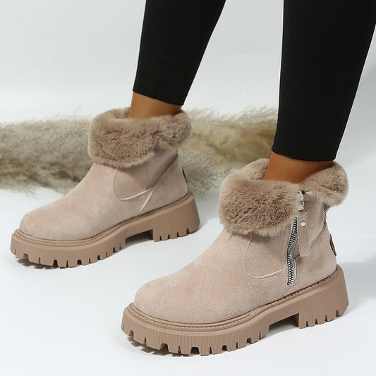 Black & Khaki Faux Suede Fur - Lined Ankle Boots - TayDiane
