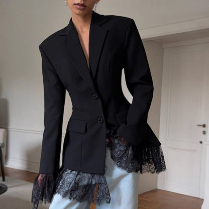 Black Lace - Trim Tailored Blazer - TayDiane