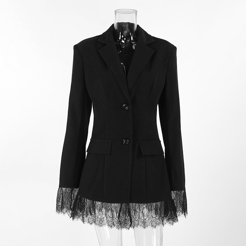 Black Lace - Trim Tailored Blazer - TayDiane