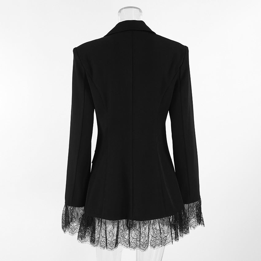 Black Lace - Trim Tailored Blazer - TayDiane