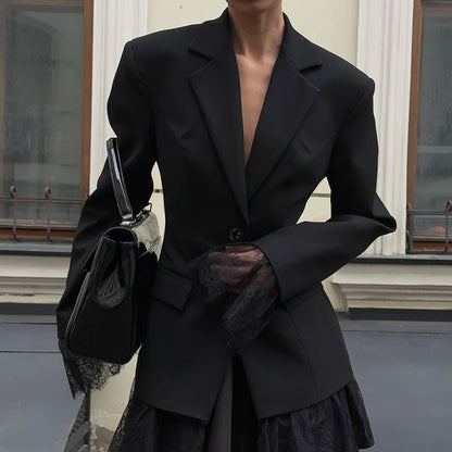 Black Lace - Trim Tailored Blazer - TayDiane