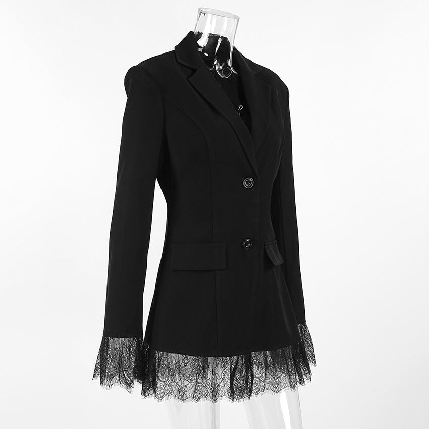 Black Lace - Trim Tailored Blazer - TayDiane