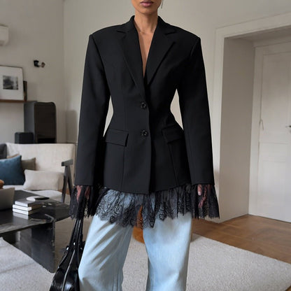 Black Lace - Trim Tailored Blazer - TayDiane