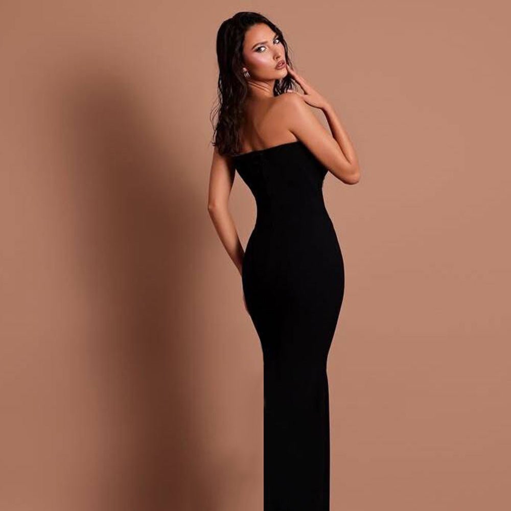 Black Strapless Embellished Evening Gown - TayDiane