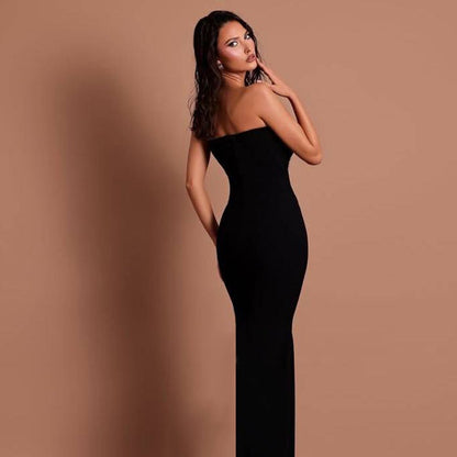 Black Strapless Embellished Evening Gown - TayDiane