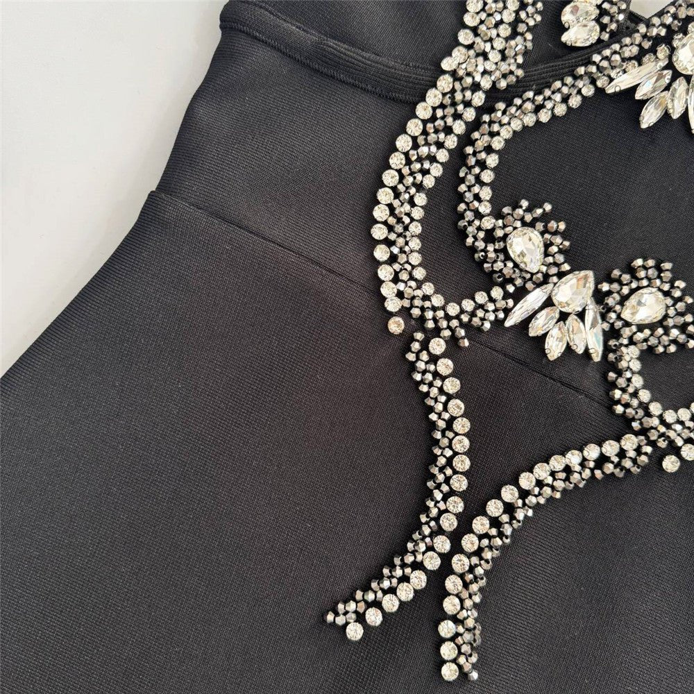 Black Strapless Embellished Evening Gown - TayDiane