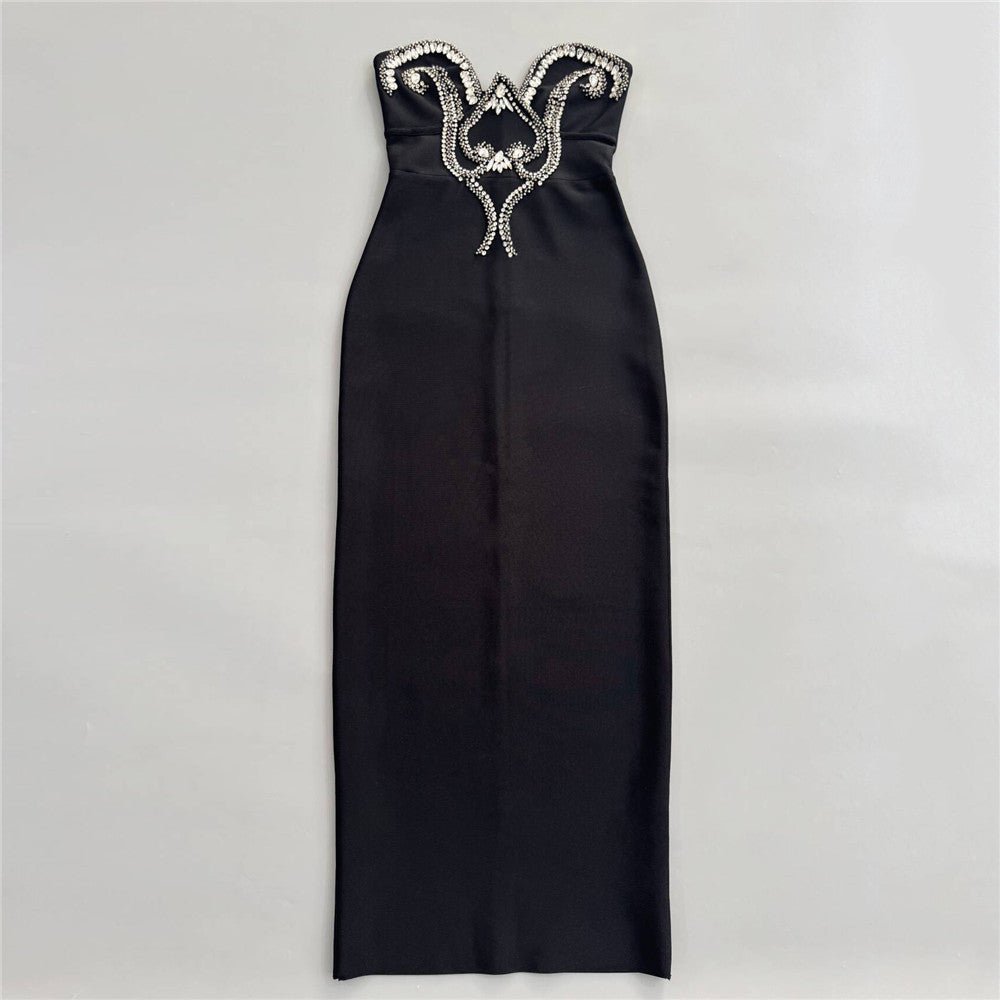 Black Strapless Embellished Evening Gown - TayDiane