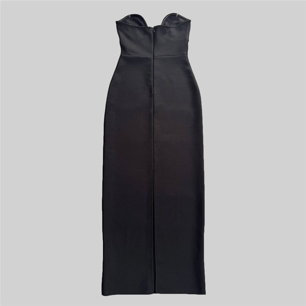 Black Strapless Embellished Evening Gown - TayDiane