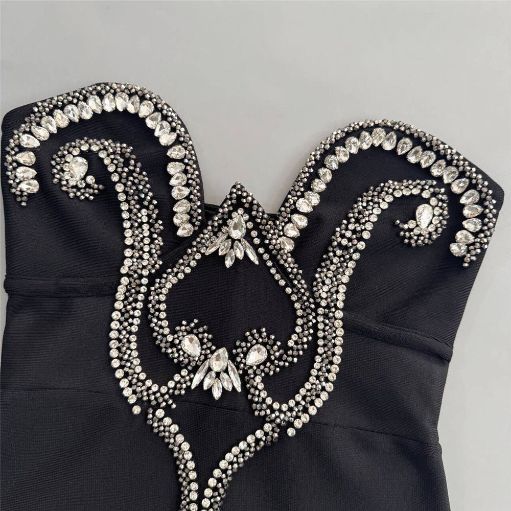 Black Strapless Embellished Evening Gown - TayDiane
