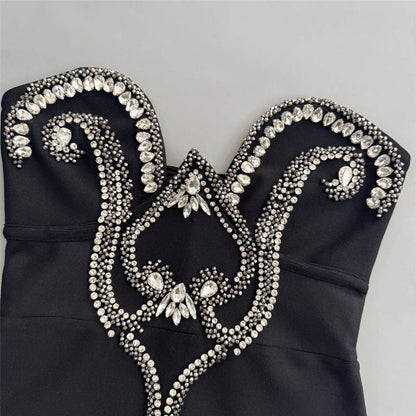 Black Strapless Embellished Evening Gown - TayDiane