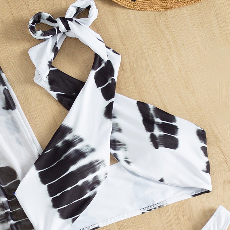 Black & White Halter Three - Piece Vacation Pant Set - Taydiane